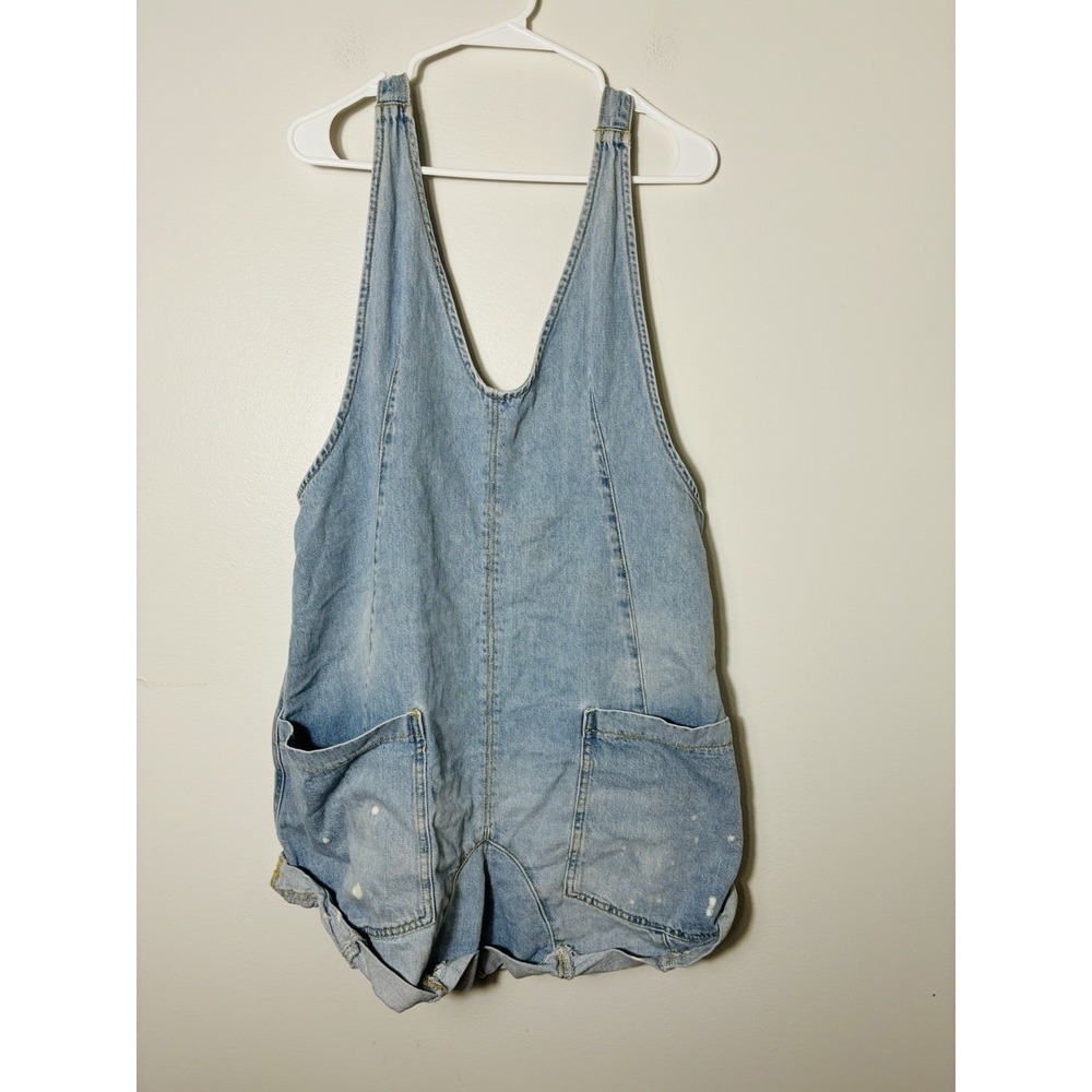 Free People We The Free High Roller Shortall Sz M Light Wash Boho 3" Inseam - Picture 4 of 10